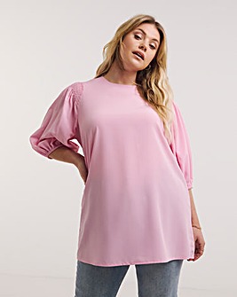 Pink Shirred Shoulder Boxy Top