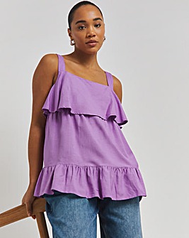 Lavender Linen Frill Detail Vest Top