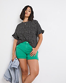 Mono Spot Boxy Top with Frill Sleeve Detailing