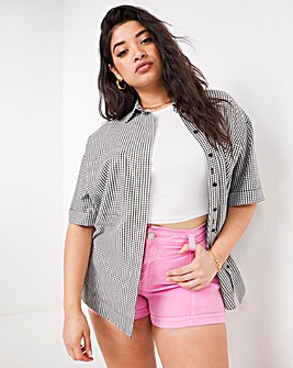 Gingham Short Sleeve Boxy Top with Patch Pockets