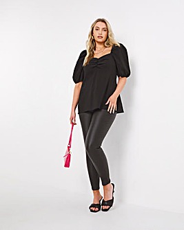 Black Superstretch Bengaline Ruched Front Top