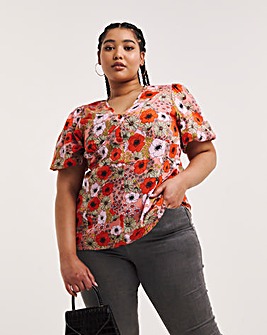 Floral Print Button Through Peplum Blouse