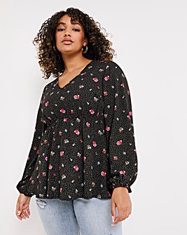 Black Ditsy Floral Long Sleeve Blouse