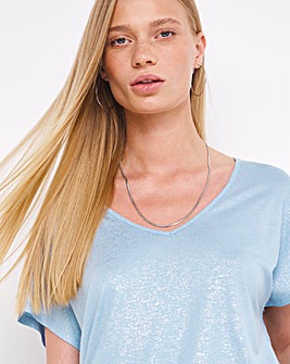 Pale Blue Short Sleeve V-Neck Drop Shoulder Top