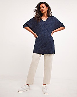 Blue Animal Half Button Sleeve Soft Touch Tunic