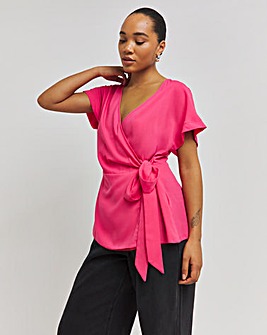 Hot Pink Airflow Linen Wrap Top