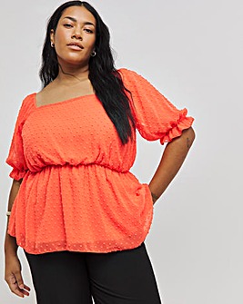 Coral Short Sleeve Square Neck Dobby Blouse