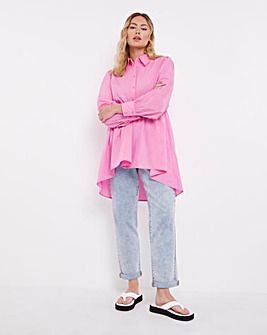 Pink Long Sleeve Dipped Back Cotton Smock Shirt