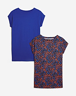 Animal Print and Blue 2 Pack Boyfriend Short Sleeve Cotton T-Shirts