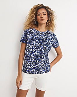 Blue Mix Print Short Sleeve Value Cotton T-Shirt