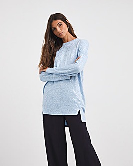 Misty Blue Sequin Knit Look Long Sleeve Split Hem Tunic