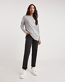 Grey Marl Sequin Knit Look Long Sleeve Split Hem Tunic