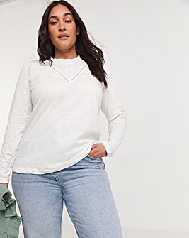 Ivory Shirred Yoke Insert Long Sleeve Cotton Top