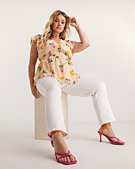 Peach Floral Occasion Shirred Frill Sleeve Peplum Blouse