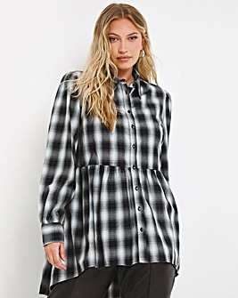 Mono Checked Dipped Back Smock Shirt