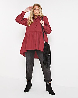 Red Dipped Back Smock Shirt