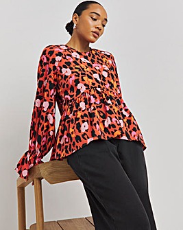 Animal Smock Blouse with Frill Cuff