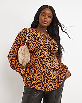 Animal Print Cut Out Detail Long Sleeve Top