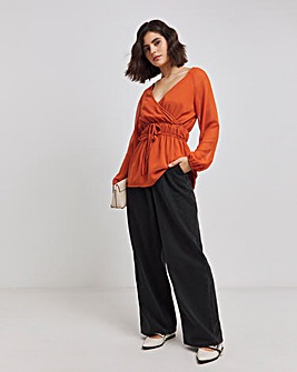 Rust Shirred Waist Detail V-Neck Blouse