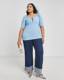 Light Blue Corset Tie Up Bengaline Superstretch Top