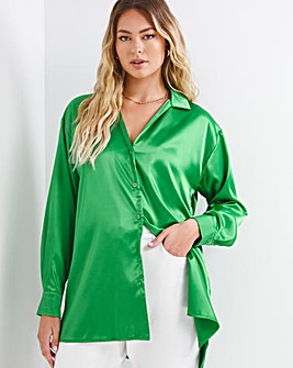 Emerald Green Longline Satin Shirt
