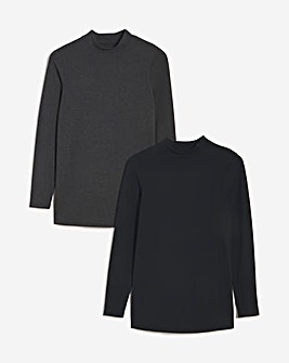 Grey and Black Long Sleeve 2 Pack High Neck Tops