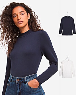 Navy and Ivory Long Sleeve 2 pack High Neck Tops