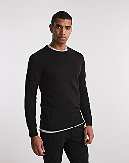 Black Cotton Knitted Crew Neck Jumper Long
