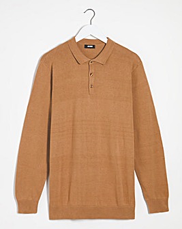 Tan Cotton Long Sleeve Knitted Polo