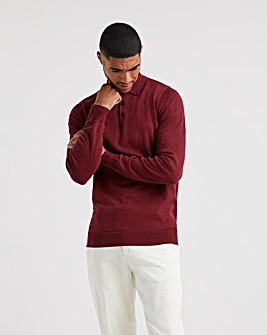 Red Cotton Long Sleeve Knitted Polo