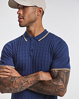 Blue Tipped Cable Knit Polo