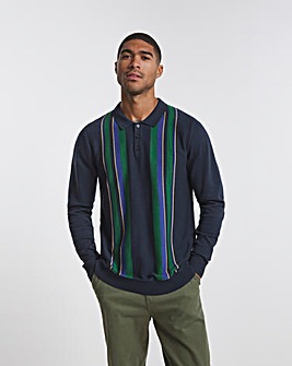 Long Sleeve Stripe Knitted Polo