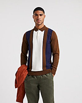 Long sleeve vertical Stripe Knitted Polo
