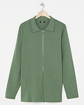 Green Cotton Knitted Zip Through Shirt