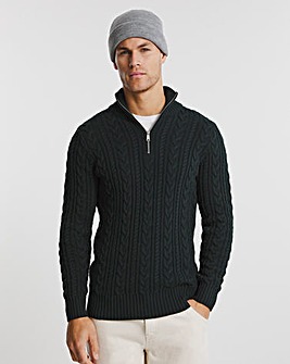 Forest Green Cable 1/2 Zip Funnel Neck Jumper