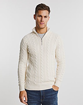Snow White Cable 1/2 Zip Funnel Neck Jumper