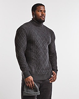 Charcoal Cable Knit Roll Neck Jumper