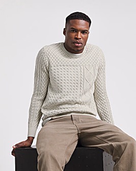 Patchwork Cable Knit Crew Neck Sweater