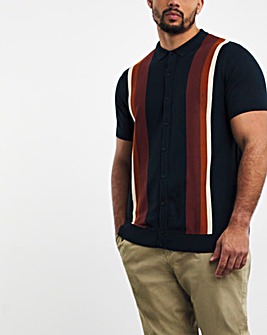 Button Through Vertical Stripe Polo