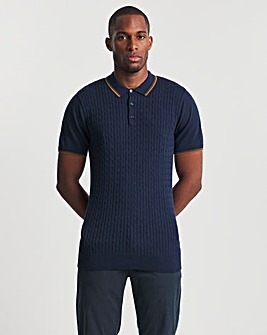 Navy Tipped Cable Knit Polo