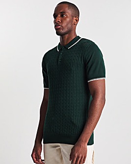 Green Tipped Cable Knit Polo