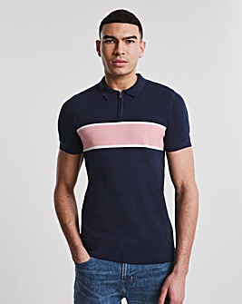 Vertical Stripe Knitted Zip Neck Polo
