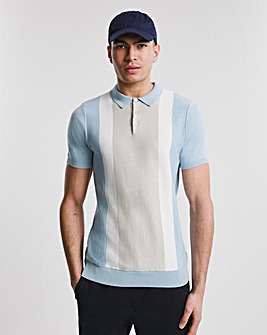 Blue Colour Block Knitted Polo