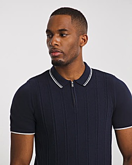 Textured Knitted Zip Neck Polo