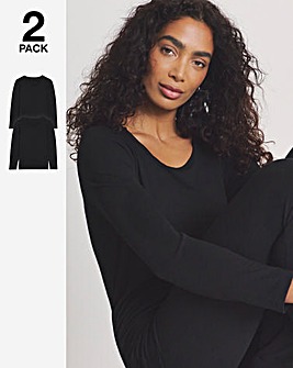 Pretty Secrets 2 Pack Thermal Long Sleeve Tops - Black