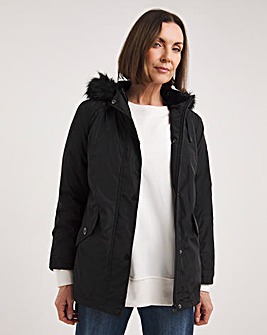 Petite Black Faux Fur Trim Parka