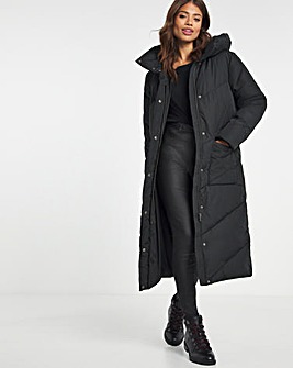 Black Longline Padded Duvet Coat