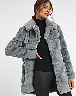 Grey Stepped Faux Fur Coat