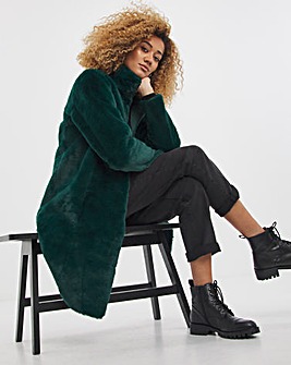 Dark Green Mid Length Faux Fur Coat