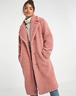Dusky Pink Faux Fur Teddy Coat